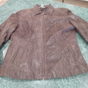 PAOLO SANTINI 100% LEATHER Suede Jacket Snake Print Zip Moto Jacket Sz 12 Brown